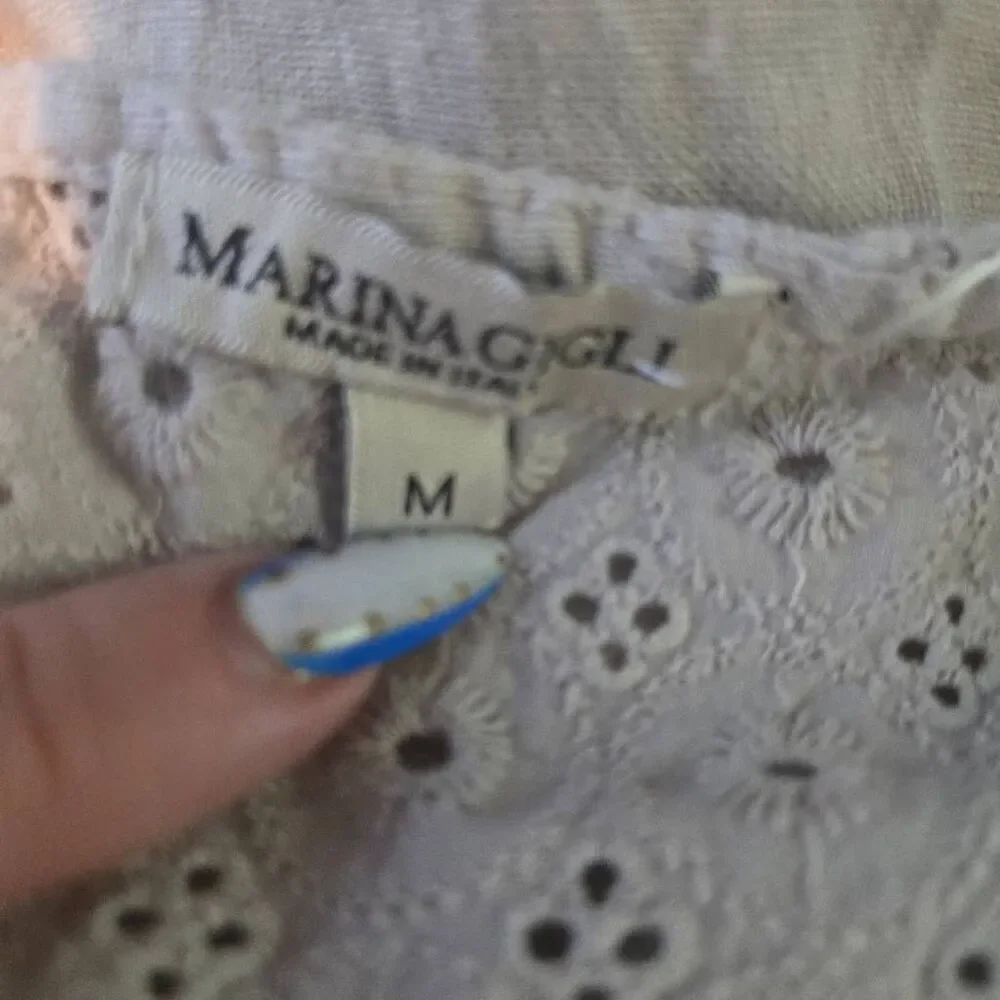 Marina Gigli Linen Dress Size Medium Sleeveless Eyelet Tie Waist
